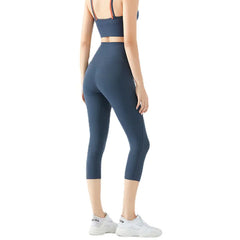 High Waist Nude Fitness Cropped Sports Pants for Women