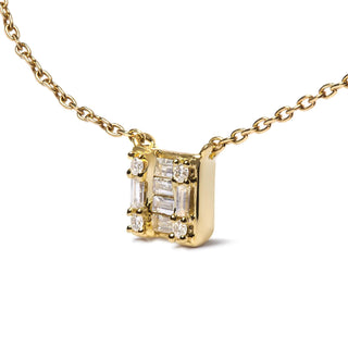 10K Yellow Gold 1/10 Cttw Round and Baguette Diamond Mosaic...