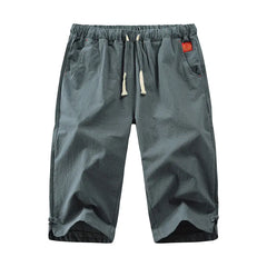 Cropped Cotton-Linen Trousers with Tie and Buckle