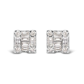 10K White Gold 1/7 Cttw Round and Baguette Diamond Mosaic...